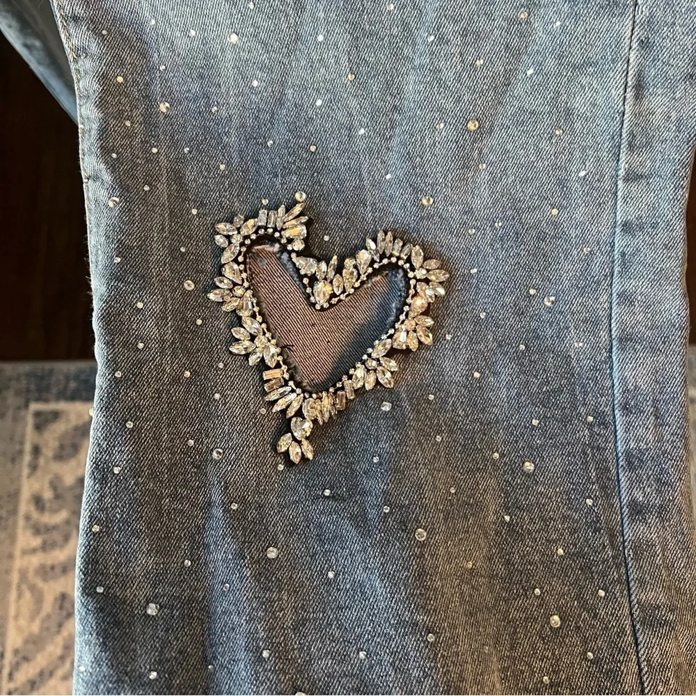 Stylish Rhinestone and Hearts High Rise Jean - Size Medium